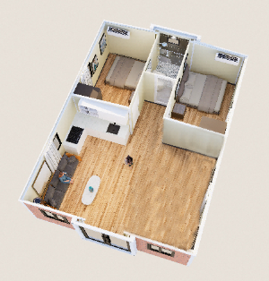 Expandable Folding House with Sloping Roof