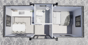 Expandable Folding House with Sloping Roof